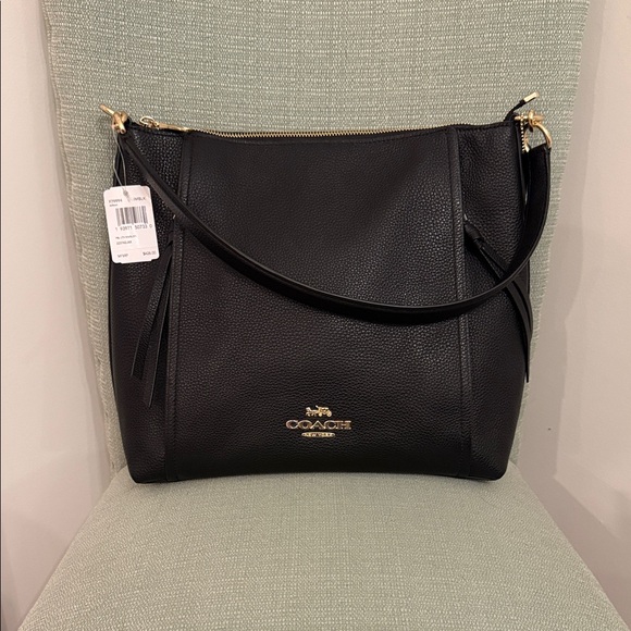 Coach Handbags - Coach Marlon Black Pebbled Leather Hobo Shoulder Bag with Gold Hardware